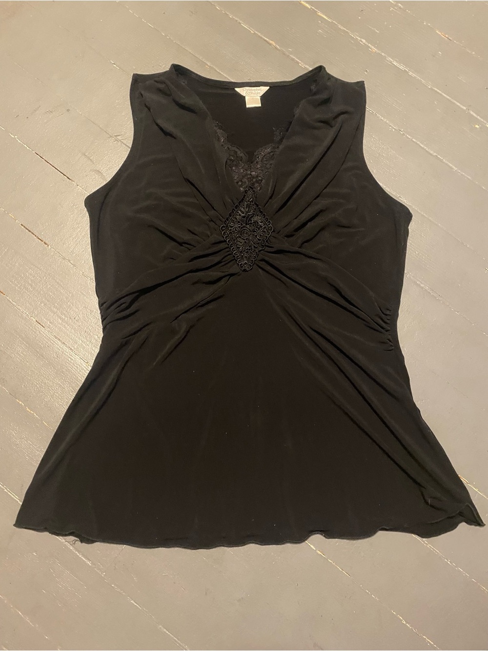Women’s Gothic Black Sleeveless Top with Lace Details